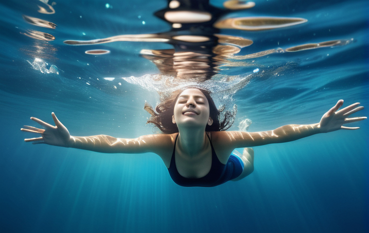 수영이 정신 건강에 미치는 효과 - Image Prompt 1: Underwater Serenity and Stress Release**