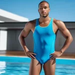 수영을 시작하기 위한 예산 계획 - A determined young adult, wearing a modest, well-fitting swimsuit (e.g., a one-piece for a woman, sw...